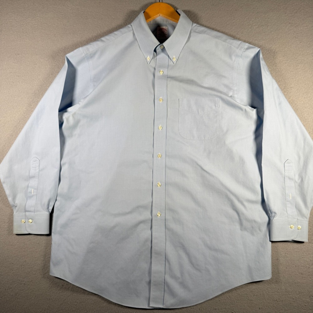 Brooks Brothers 346 Mens 17.5 34/35 Light Blue Non-Iron Cotton Dress Shirt